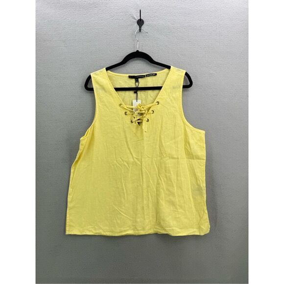 NWT Harvé Benard Womens Yellow Lace Up Natural Washable Linen Tank Top Size XL - Picture 7 of 7